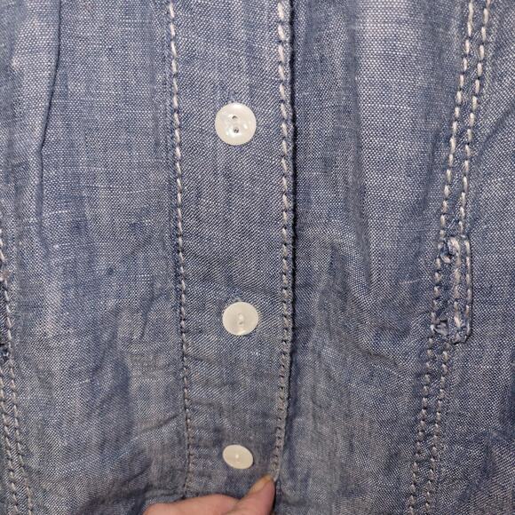 Signature Studio Medium Blue Chambray Short Sleeve Dress Lace Up Pockets - Picture 8 of 10